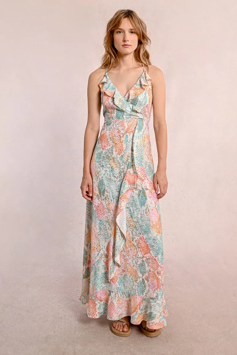 Robe longue portefeuille imprimée