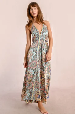 Robe longue satinée