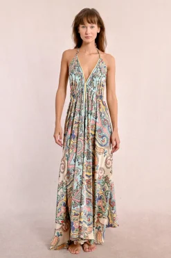 Robe longue satinée