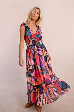 Robe longue semi-transparente à imprimé