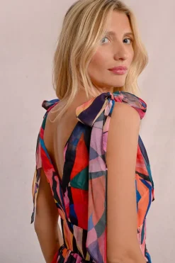Robe longue semi-transparente à imprimé