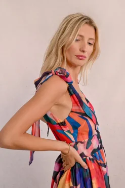 Robe longue semi-transparente à imprimé