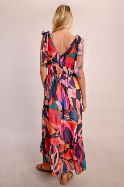 Robe longue semi-transparente à imprimé