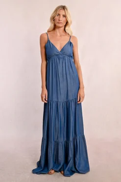 Robe longue volantée en Tencel