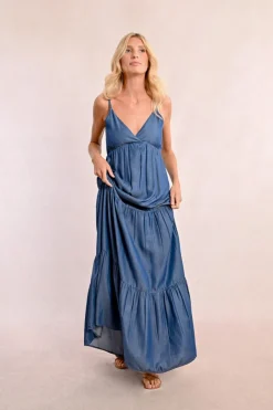 Robe longue volantée en Tencel