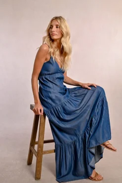 Robe longue volantée en Tencel