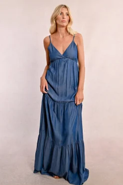 Robe longue volantée en Tencel