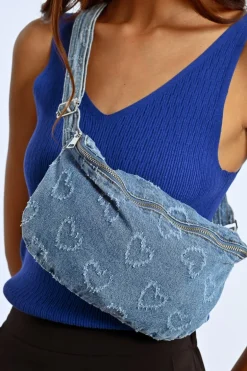 Sac banane en jean motif c艙ur