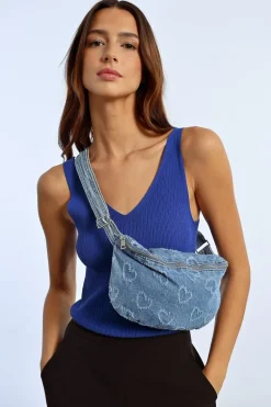 Sac banane en jean motif c艙ur