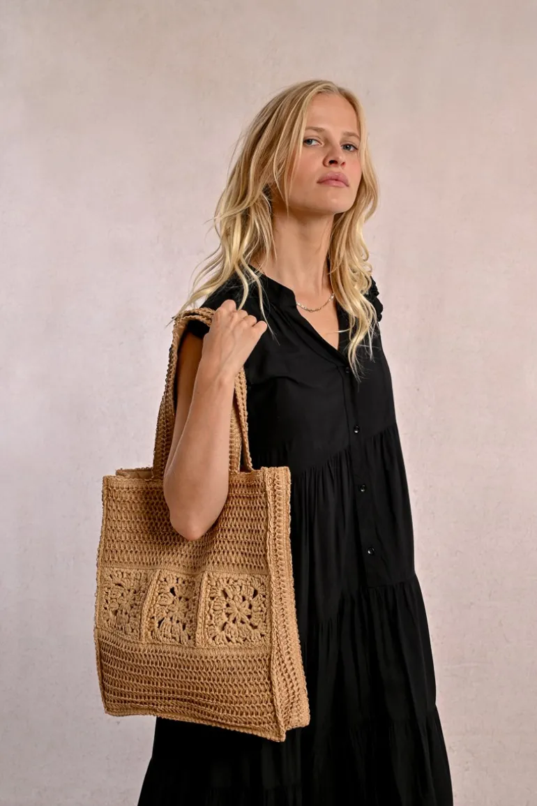 Sac cabas en paille ajouré