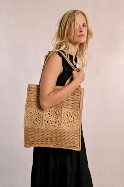 Sac cabas en paille ajouré