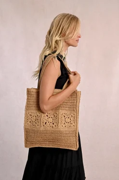 Sac cabas en paille ajouré