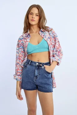 Short en jean à franges