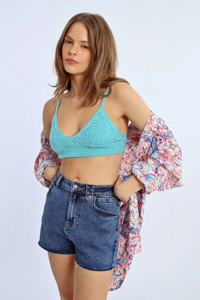 Short en jean à franges