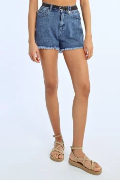 Short en jean à franges
