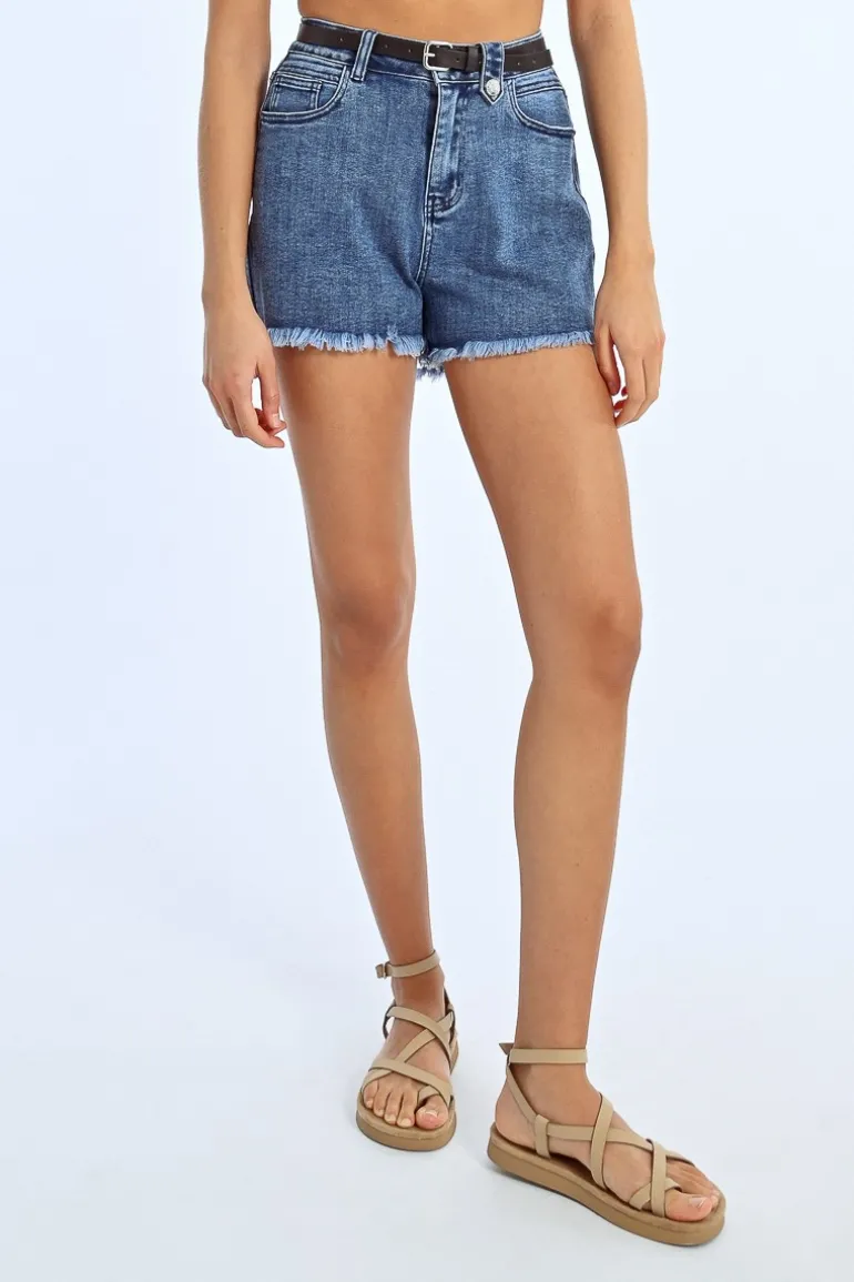 Short en jean à franges