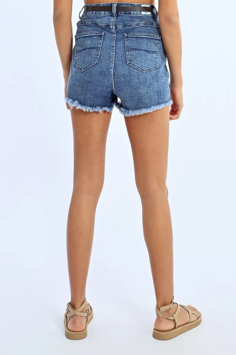 Short en jean à franges