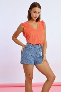 Short en jean à strass