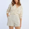 Short en lin, taille haute