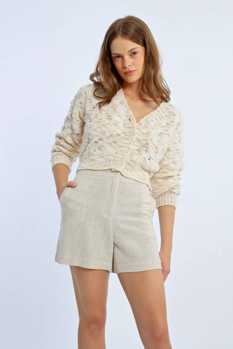 Short en lin, taille haute
