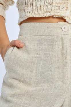 Short en lin, taille haute