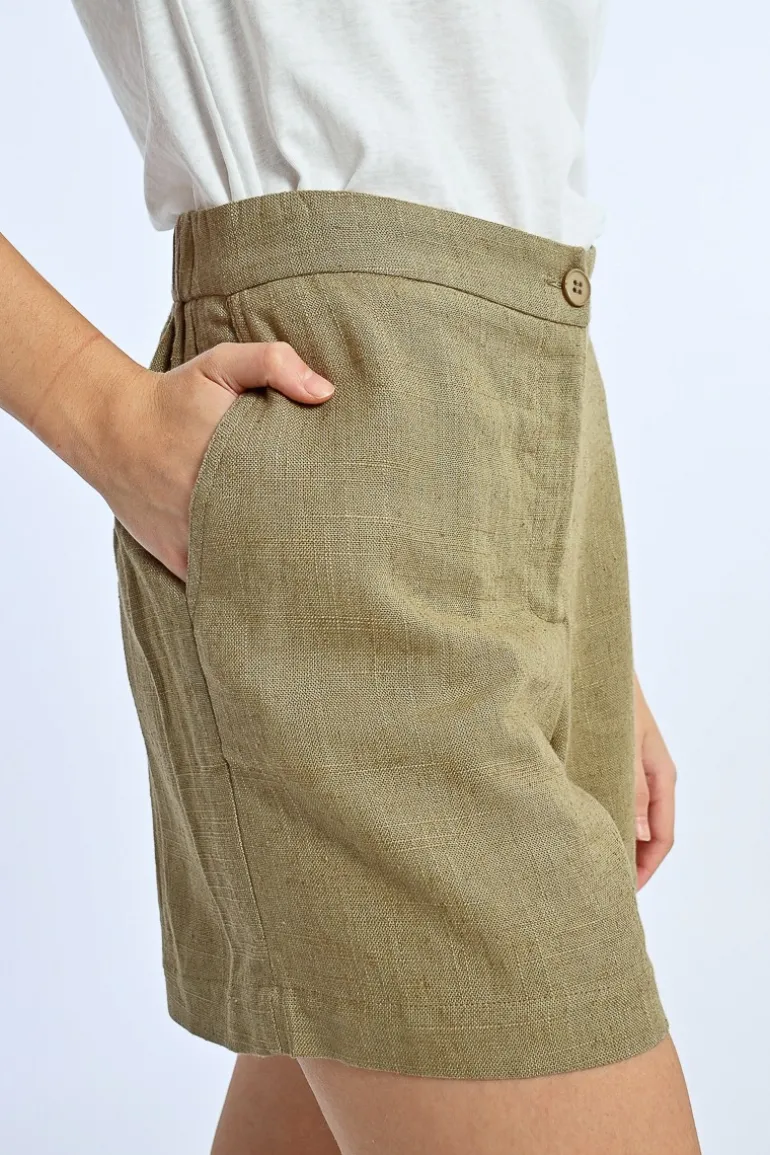 Short en lin, taille haute
