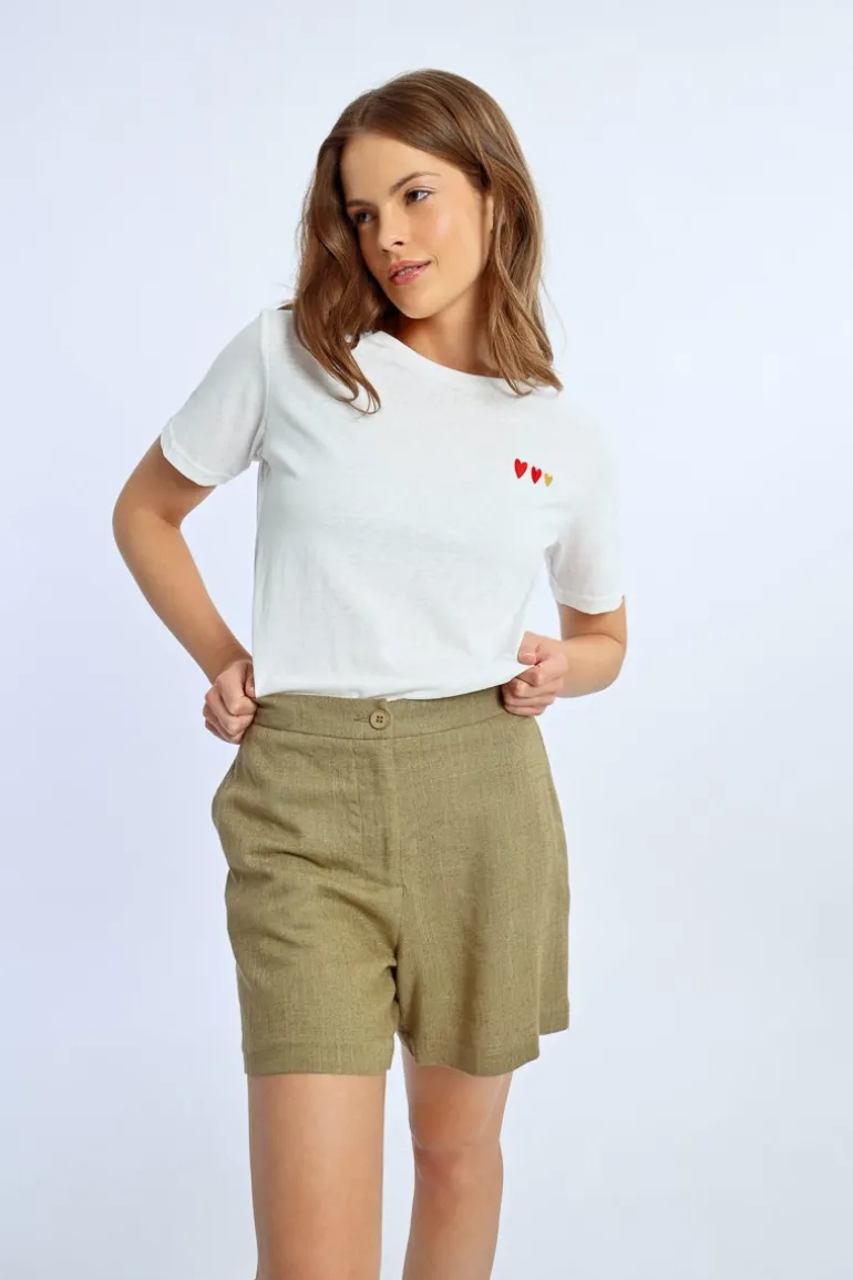 Short en lin, taille haute