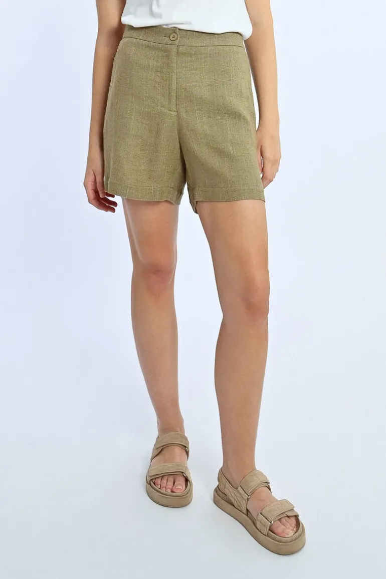 Short en lin, taille haute