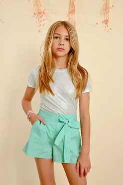 Short en popeline, nouable à la taille