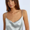 Top à bretelles à strass, effet satiné