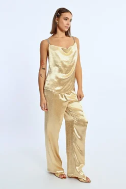 Top à bretelles à strass, effet satiné