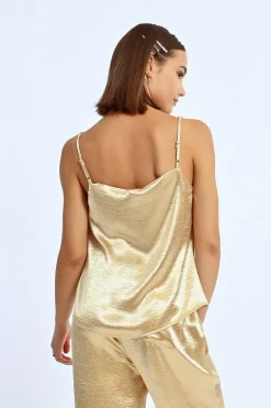 Top à bretelles à strass, effet satiné
