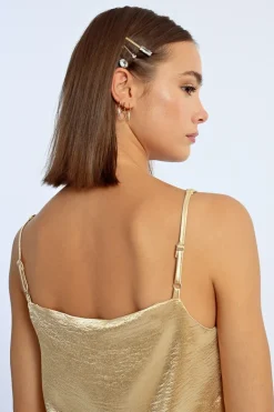 Top à bretelles à strass, effet satiné