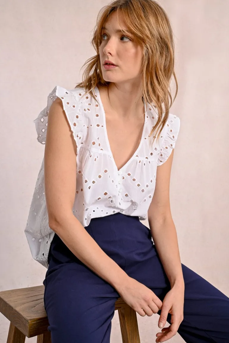 Top en broderie ajourée
