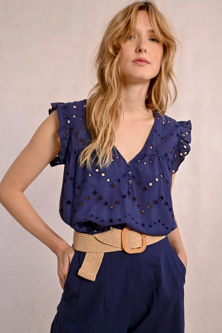 Top en broderie ajourée