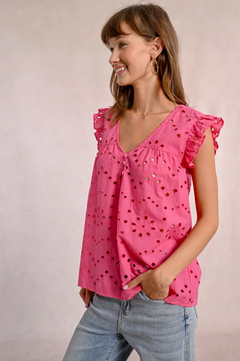 Top en broderie ajourée