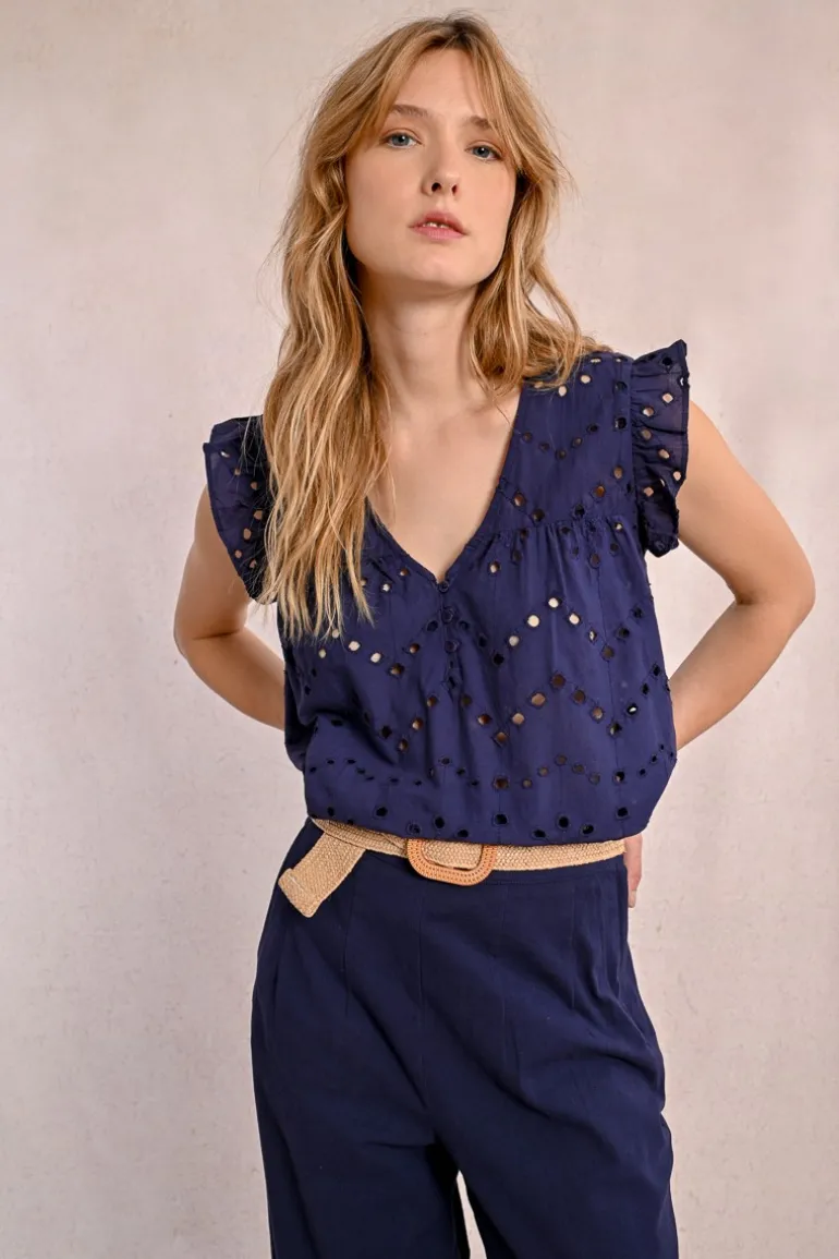 Top en broderie ajourée