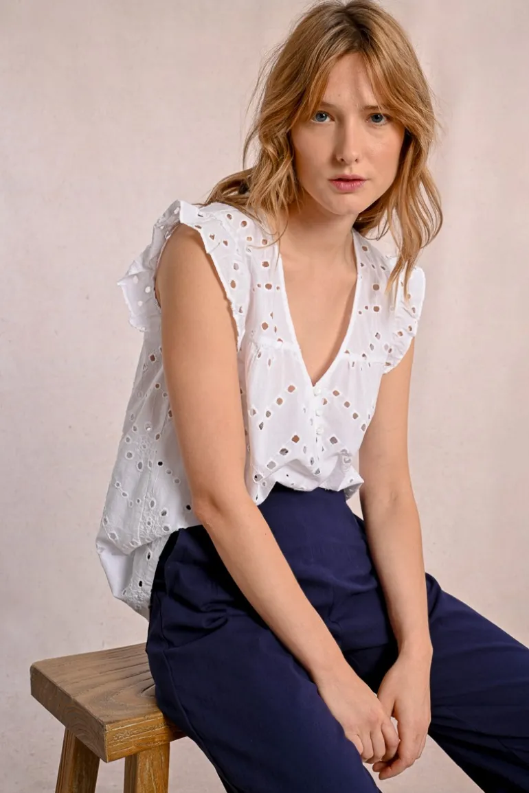 Top en broderie ajourée