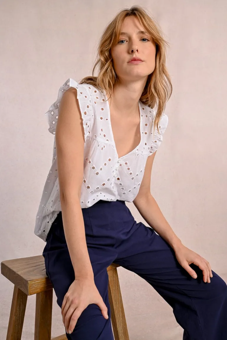 Top en broderie ajourée