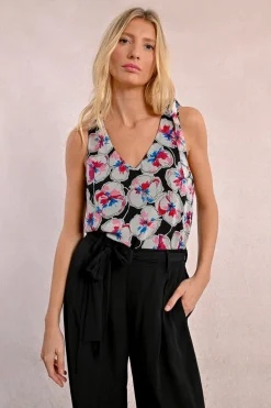 Top sans manches, en semi-transparence, à imprimé