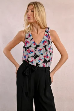 Top sans manches, en semi-transparence, à imprimé