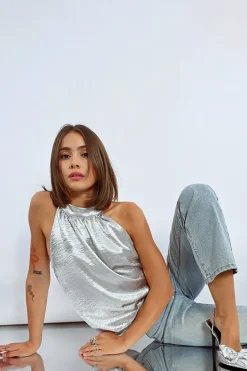 Top satiné, plissé