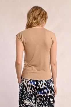 T-shirt à col V, orné de strass