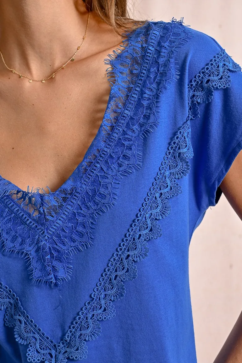T-shirt ajusté avec détail dentelle