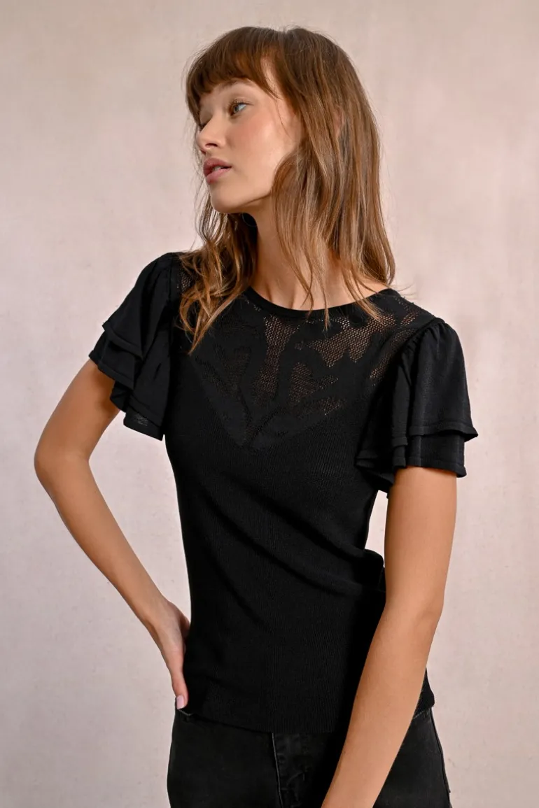 T-shirt ajusté avec manches volantées