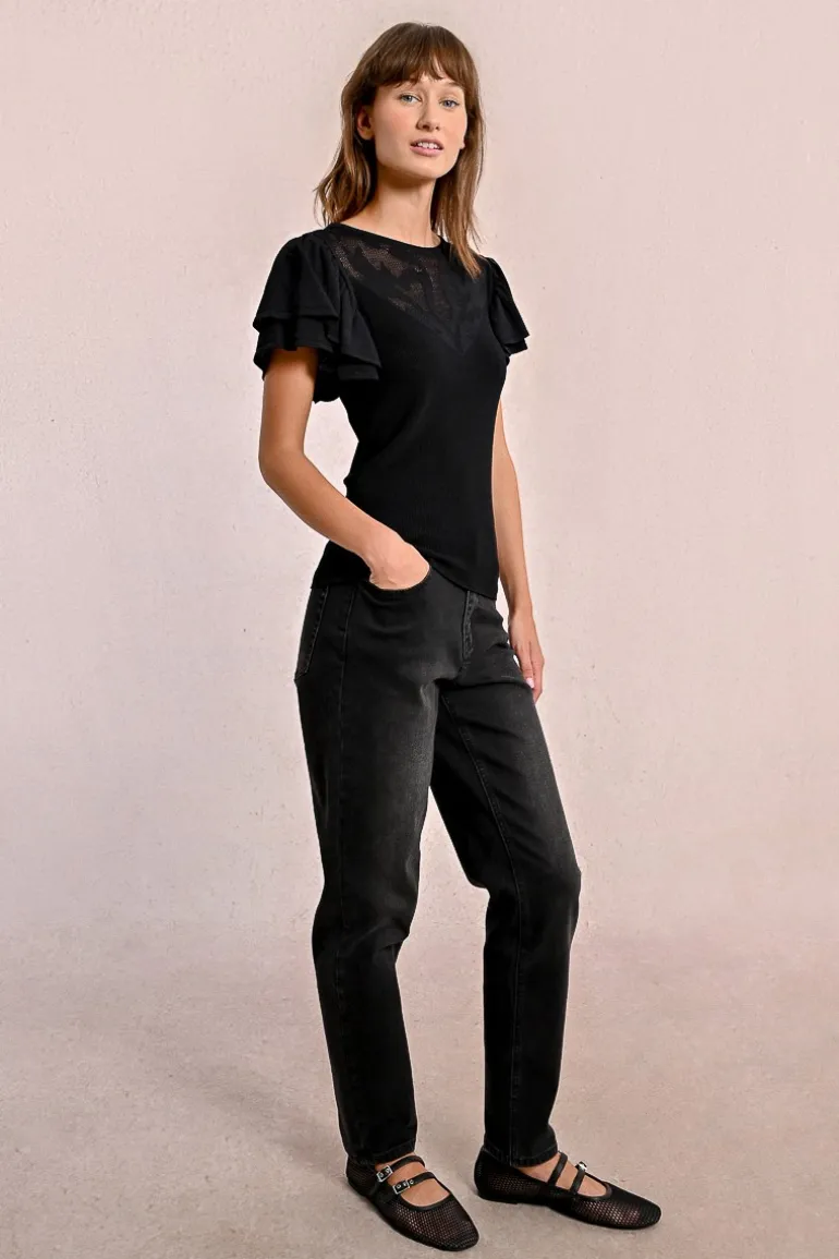 T-shirt ajusté avec manches volantées