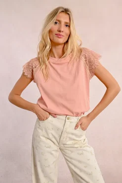 T-shirt avec détail dentelle sur les épaules