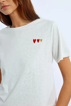 T-shirt droit, motif c艙ur