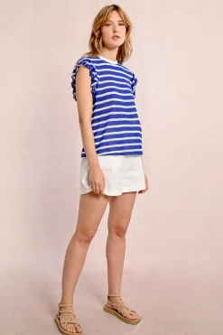 T-shirt marinière avec manches volantées