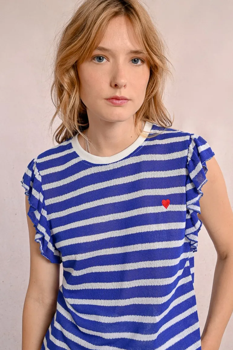 T-shirt marinière avec manches volantées